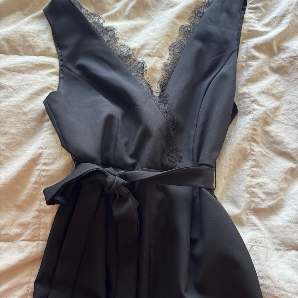 Elegant Black Lace Trim Jumpsuit
